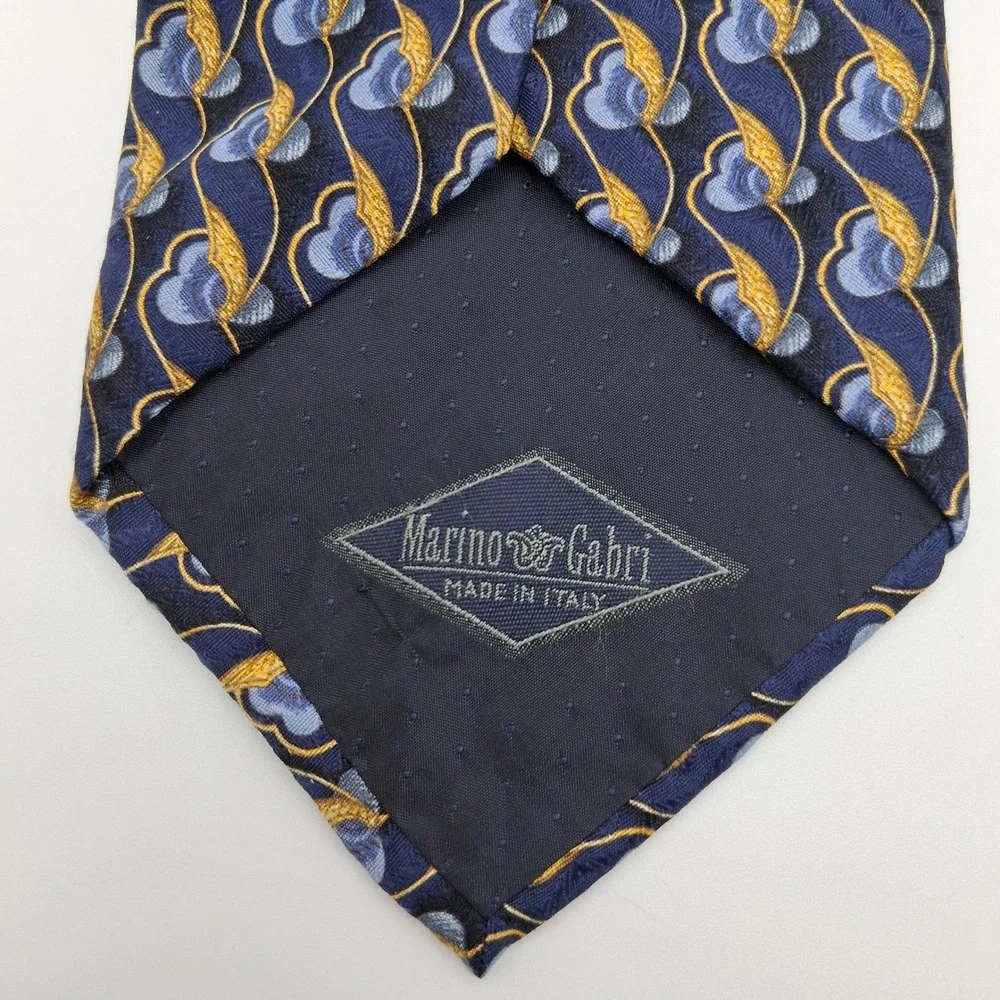 Marino Gabri 100% Silk Necktie Blue Gold Floral Made‎ in Italy
